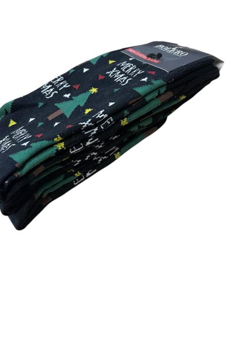 Sosete de Craciun Barbatesti 3/set,Imprimeu Brad,Engros